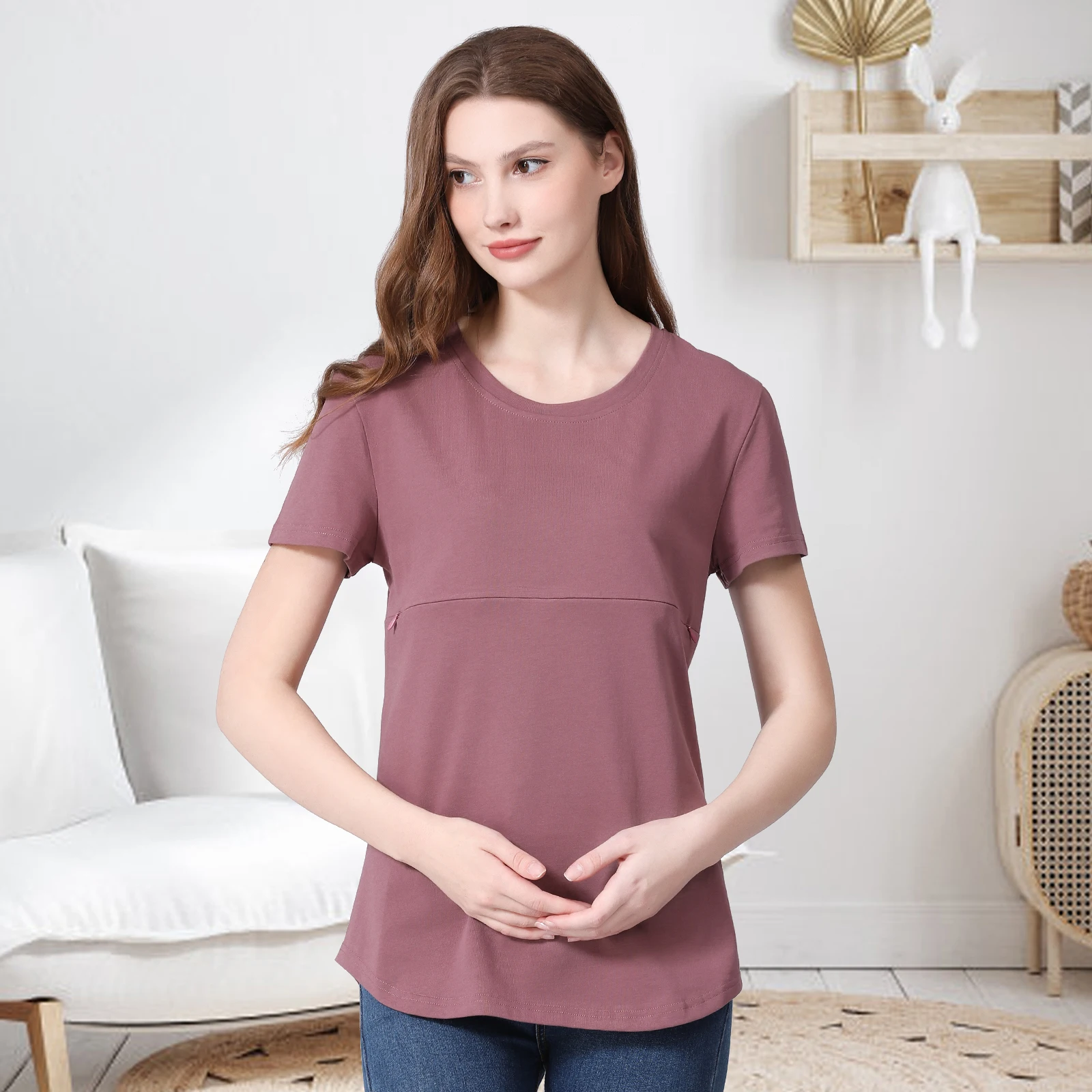 Ropa de maternidad de talla grande, camiseta de lactancia de manga corta de verano, Tops holgados de algodón para lactancia para mujeres embarazadas ﻿ - imagen 3