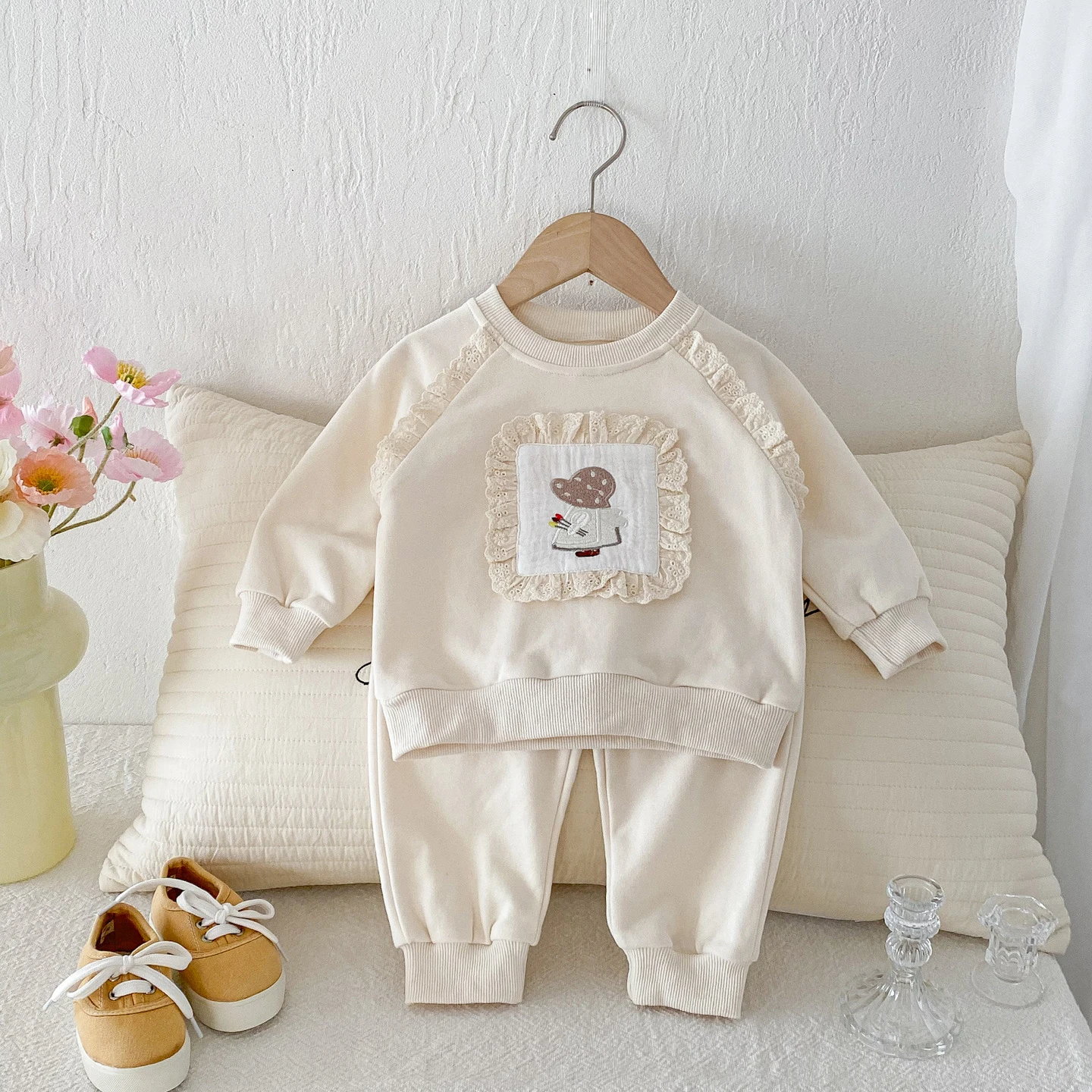 Otoño nuevo conjunto de ropa para niños Sudadera con capucha de encaje y pantalones largos 2 piezas traje deportivo para niñas traje para niños - imagen 3