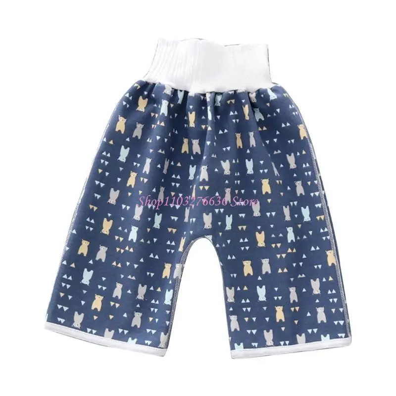 R6FD cómodos pantalones cortos falda pañal para niños 2 en 1, pantalones algodón lavables antimojar cama, pantalones - imagen 4
