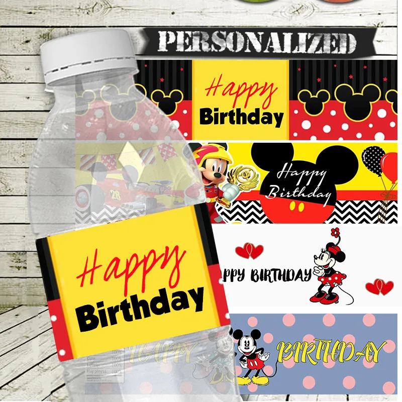 24 Uds. Etiquetas para botellas de agua de Mickey Mouse, pegatinas de dibujos animados, barra de dulces, Baby Shower, cumpleaños, boda, evento, decoraciones para fiestas