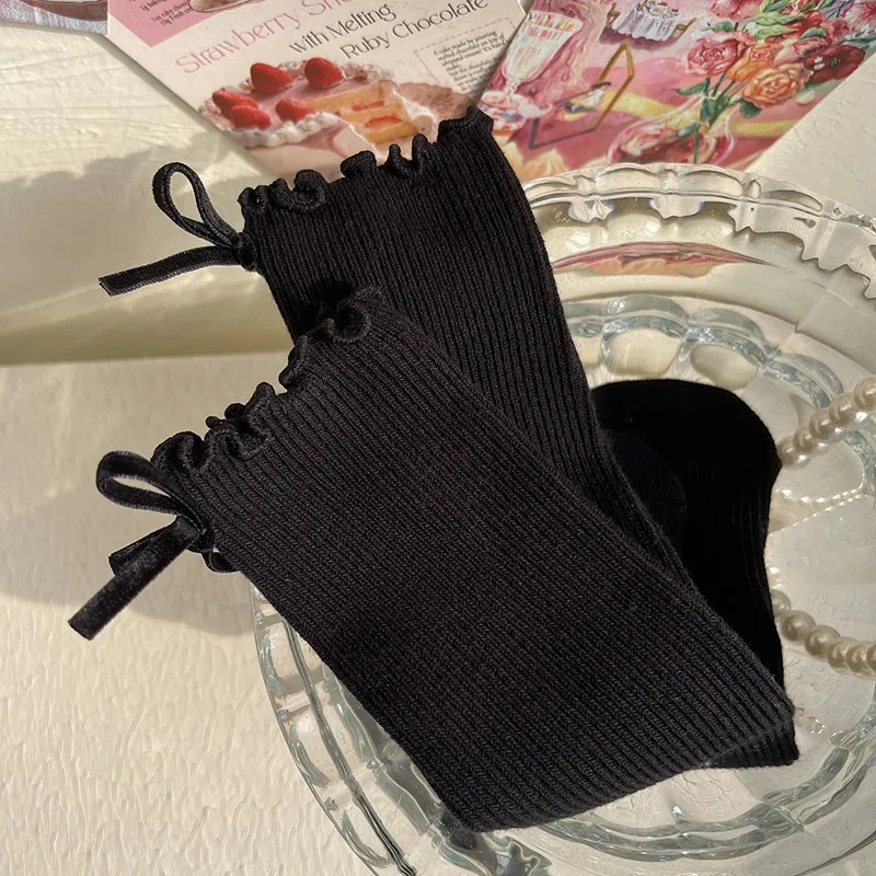 1 par de calcetines hasta la pantorrilla para niña, calcetines hasta la rodilla con volantes estilo lazo de Color blanco y negro para niños pequeños, calcetines a rayas de algodón suave - imagen 5