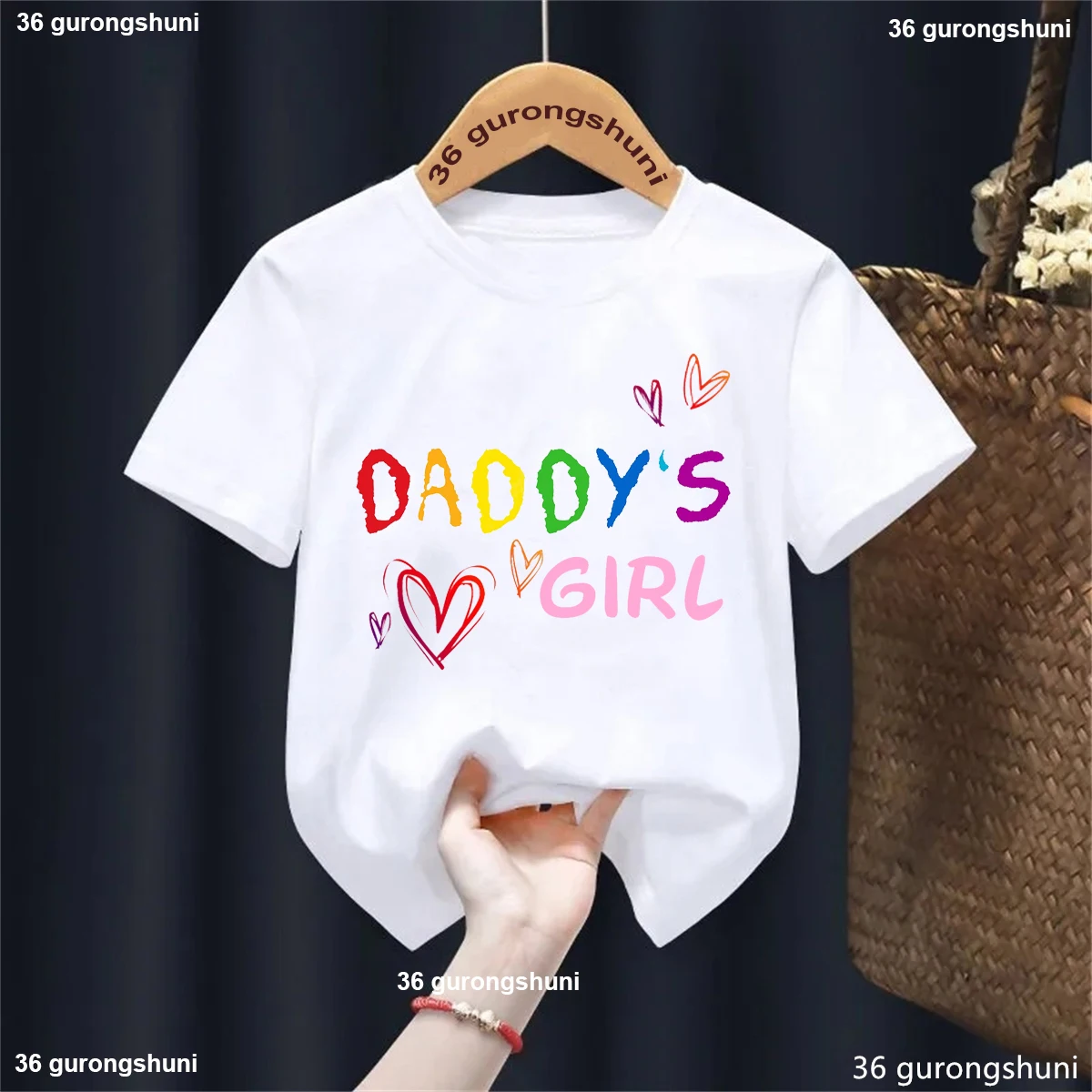 Camiseta colorida con estampado de letras de leopardo para papá y niña, regalo para hija, camiseta de verano de manga corta, ropa Kawaii para niños - imagen 2