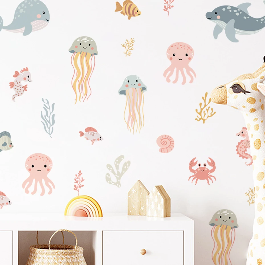 Vinilos decorativos acuarela de delfines y ballenas para bebé - imagen 3