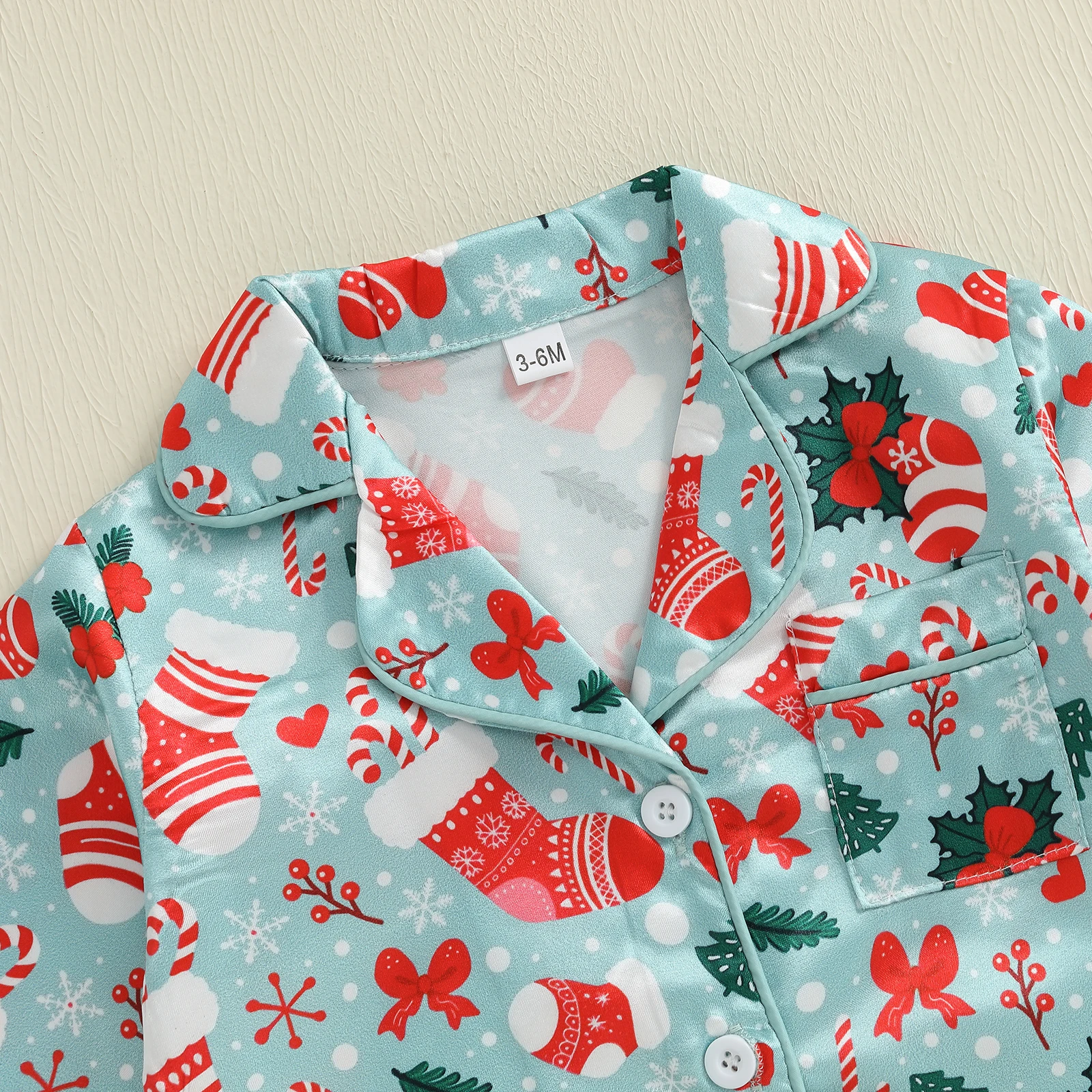 VISgogo Pijamas navideños para niña de 0 a 24 meses, solapa de manga larga, Papá Noel/punto/calcetines/monos con estampado de bastón de caramelo, pijama - imagen 4