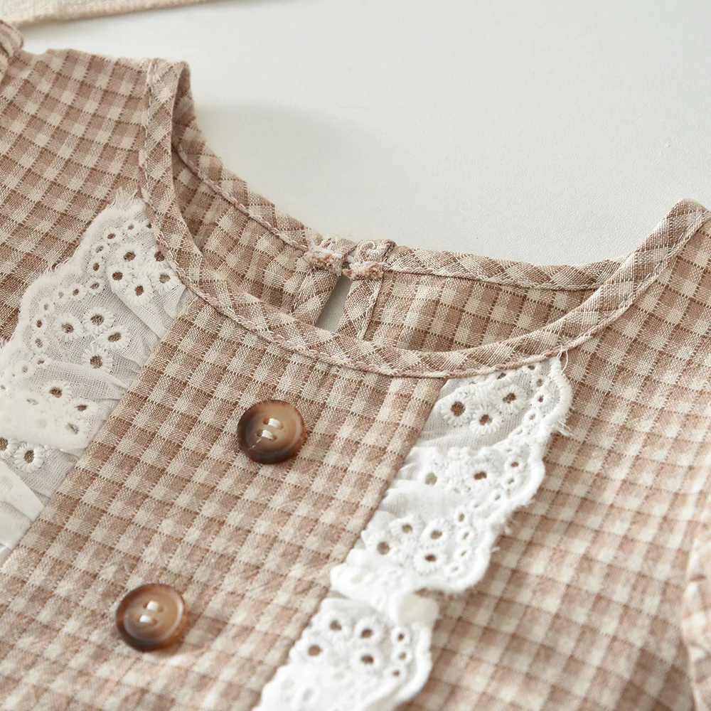 Vestido informal de estilo universitario de verano para niñas, versión coreana, vestido de manga corta con retazos de encaje para niños - imagen 2