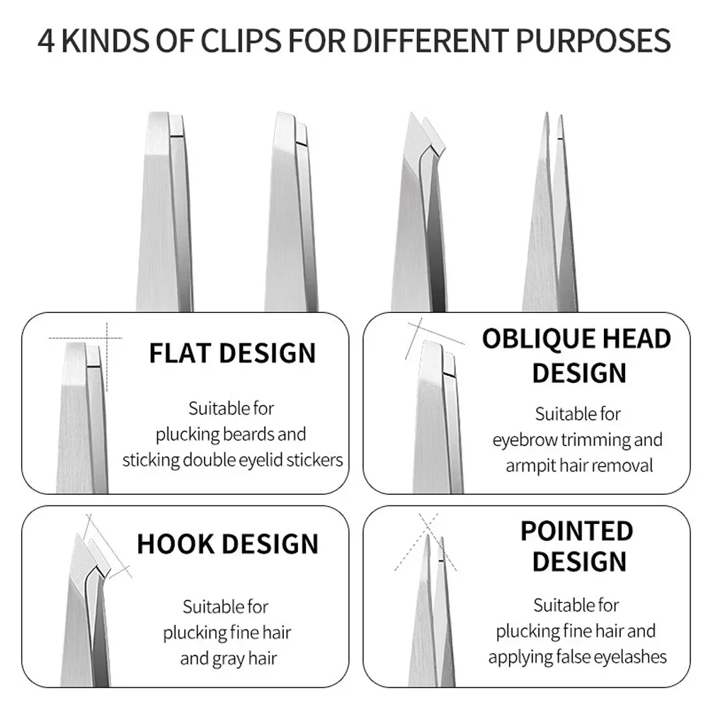 Pinzas para cejas inclinadas de pelo profesional, pinzas para cejas, 4 Uds., recorte de eliminación, herramientas de extensión de pestañas de maquillaje de acero inoxidable - imagen 3