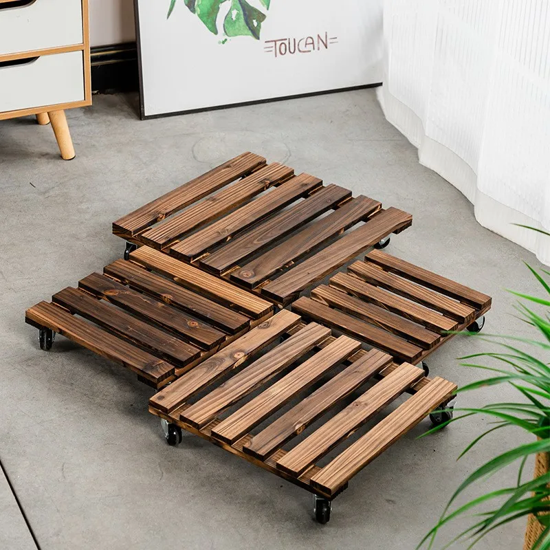 Bandeja de madera maciza con ruedas para maceteros de bonsái - imagen 4
