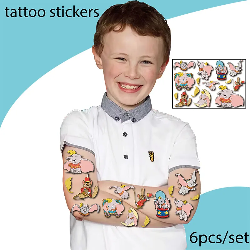 Autocollant de personnage de dessin animé Disney Dumbo, étiquette imperméable, cadeau d'anniversaire pour filles, Art corporel, 6 pièces - imagen 2
