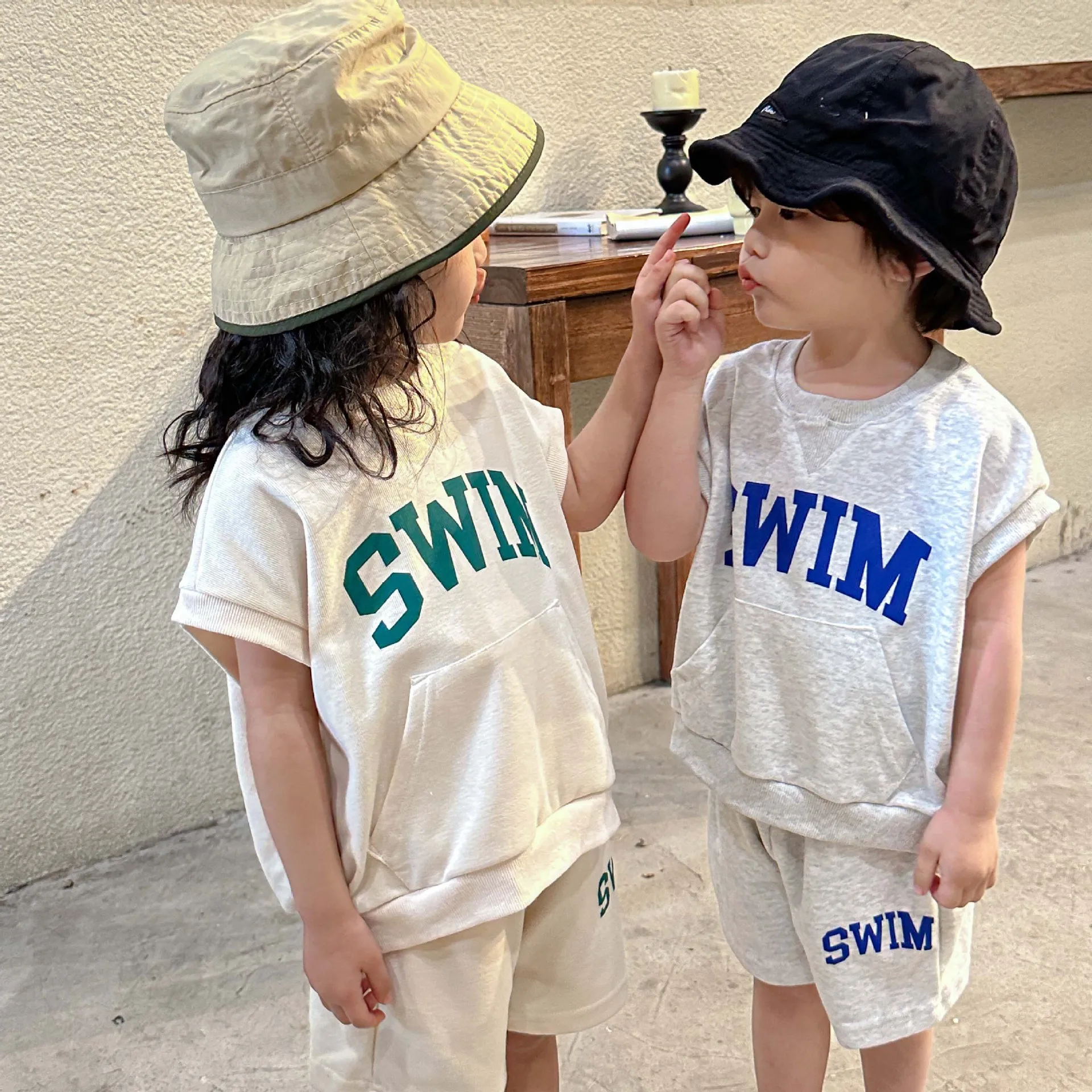 Nuevo conjunto de ropa de verano para niños, chaleco + Pantalones cortos con estampado de letras bonitas, traje holgado para niños, ropa de estilo deportivo de 2 uds. - imagen 5