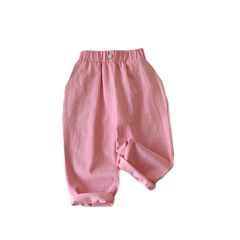 Pantalones bombachos de algodón versátiles para niños, pantalones informales de otoño para niños y niñas, diseño Simple - imagen 5