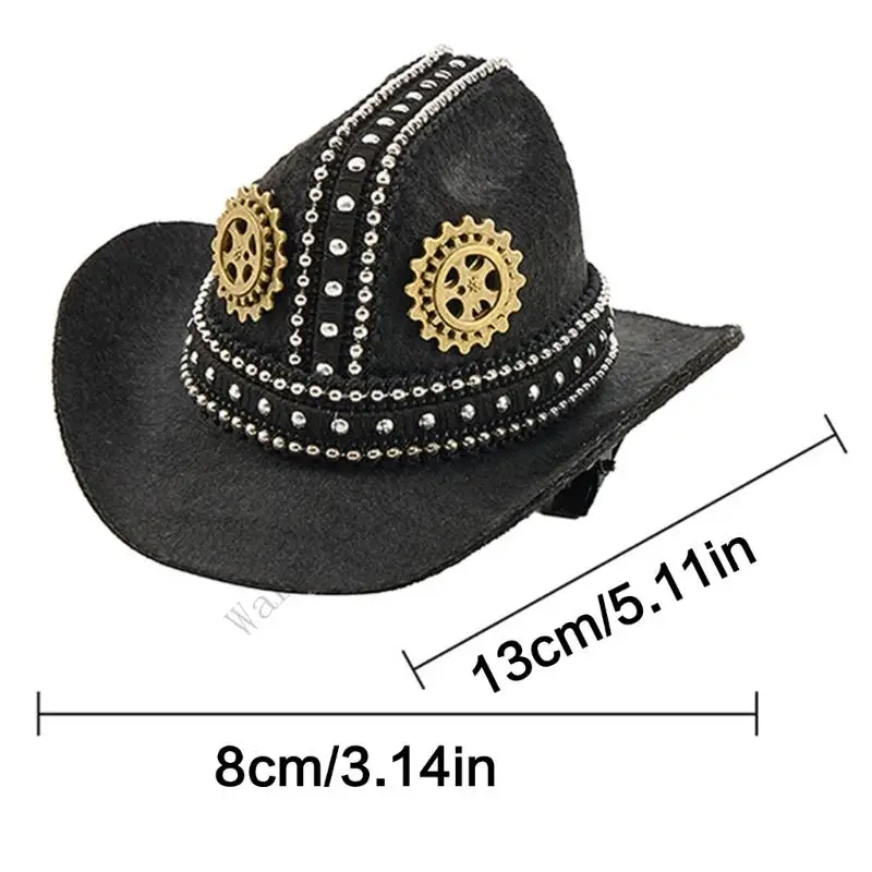 Horquilla steampunk para niños – fieltro forma sombrero remaches mini punk - imagen 2