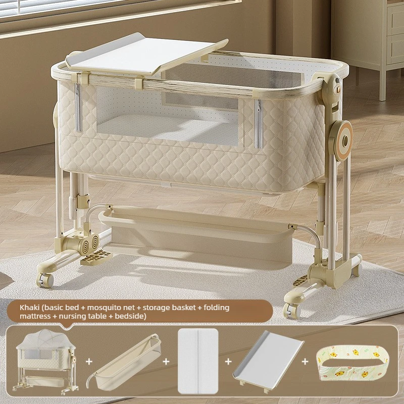 Cuna de bebé multifuncional con ruedas, mesas para cambiar pañales, cuna de aleación de aluminio, cuna portátil plegable, cama empalmada para recién nacido - imagen 2