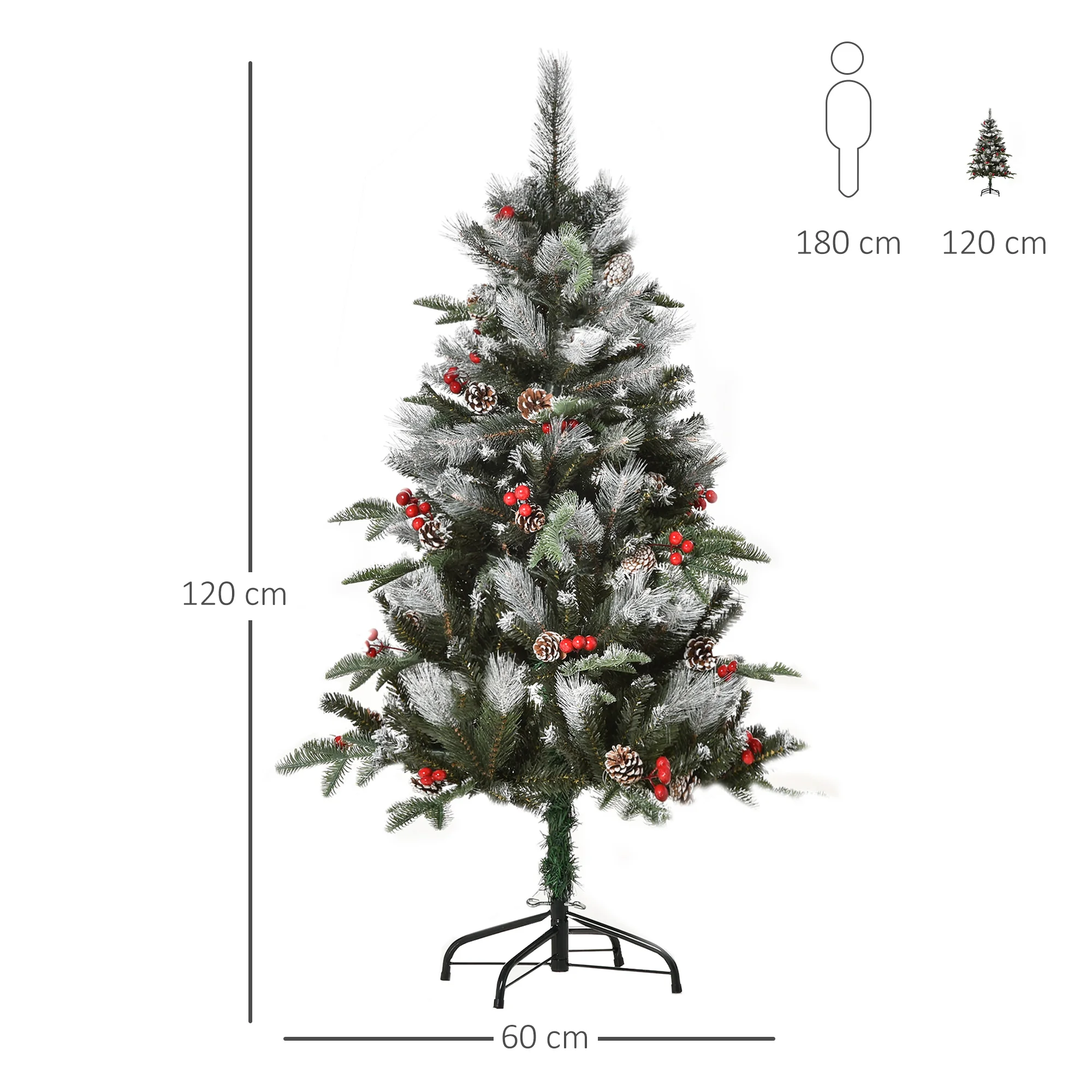 HOMCOM Árbol de Navidad Artificial 180/150/120 cm Base Plegable y Soporte Metálico - imagen 3
