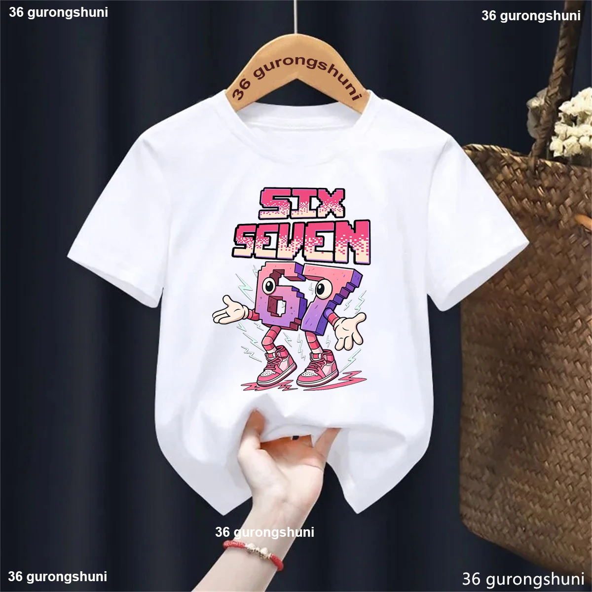 Camiseta con estampado de Brainrot italiano 67 Six Seven Meme, ropa divertida para niñas, camisetas blancas/negras/rosas/rojas/azules de verano - imagen 2