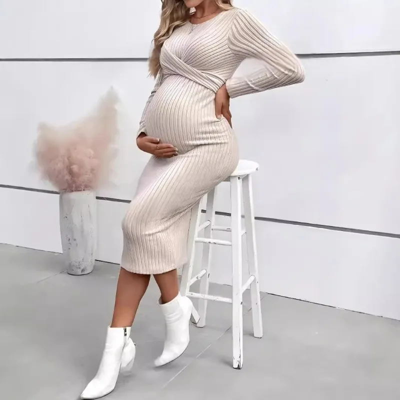 Vestido de maternidad cruzado y elegante para otoño e invierno - imagen 2