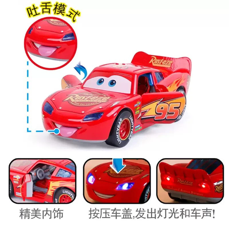 1:32 Lightning McQueen Disney Pixar Cars coche fundido a presión de aleación con luz y sonido rueda trasera juguete de fuerza de retorno regalos de navidad para niños - imagen 4