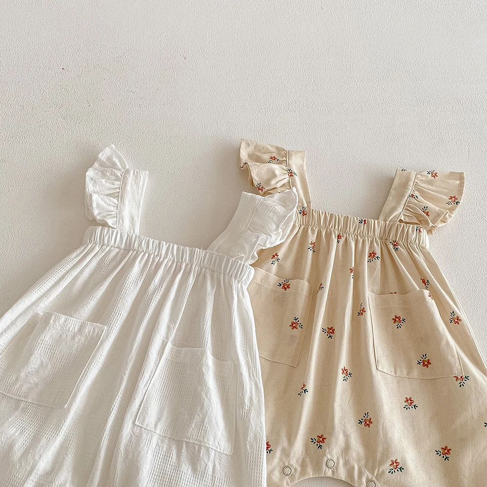 Mono pelele floral con encaje y volantes para niña – Primavera verano - imagen 3