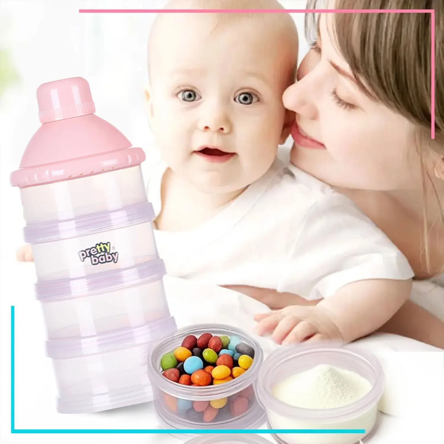 Caja de leche en polvo multicapa transparente desmontable de 4 capas, caja de aperitivos sellada, compartimento desmontable para leche en polvo para bebé