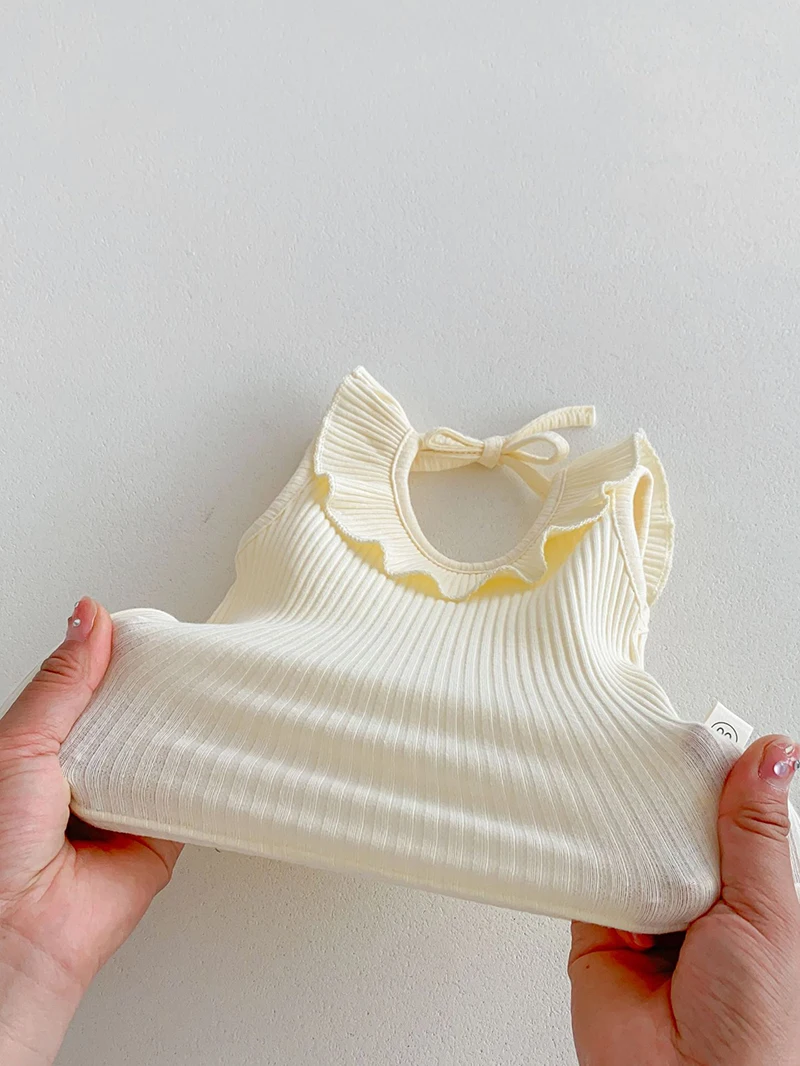 Ropa de verano para niñas de 0 a 2 años, Top sin mangas con cuello de hoja de loto, falda de doble capa, pantalones cortos, traje infantil de 2 uds. - imagen 5