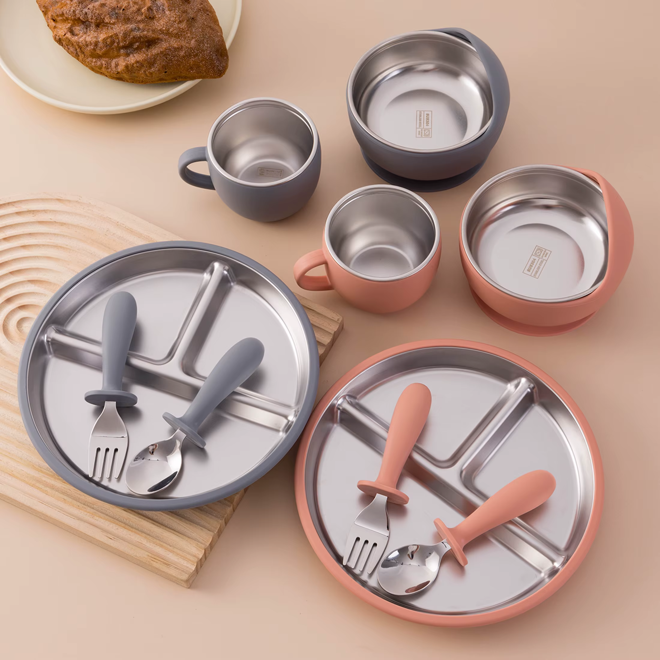 Set de vajilla infantil con ventosa silicona y acero para comer - imagen 3