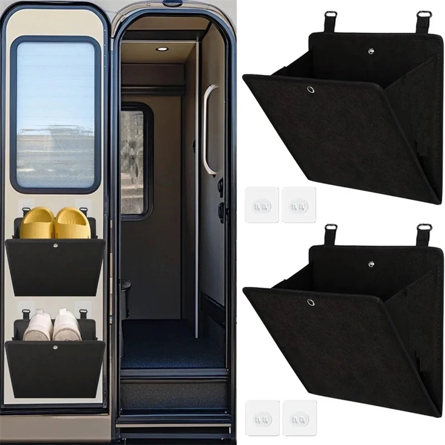 Zapatero para RV montado en la pared, organizador de almacenamiento, No requiere perforación, estante de almacenamiento versátil para vehículos recreativos y caravanas detrás del diseño de la puerta