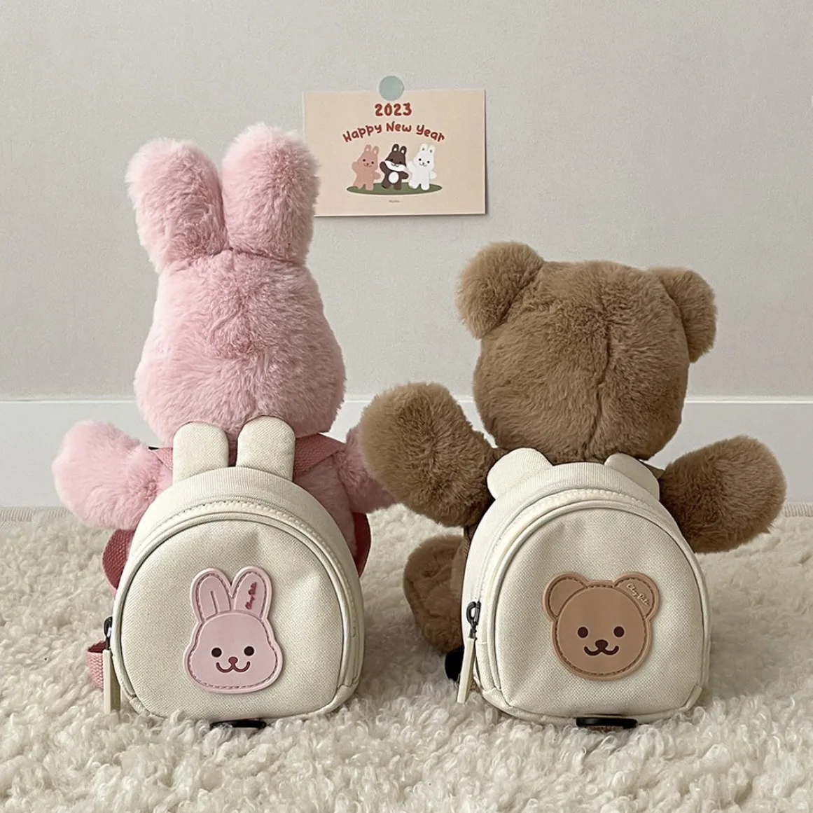 Mochila coreana para niños, bolsos redondos Kawaii para niñas, mochilas escolares para niños de guardería, bolso para niños pequeños con conejito de oso de dibujos animados - imagen 5