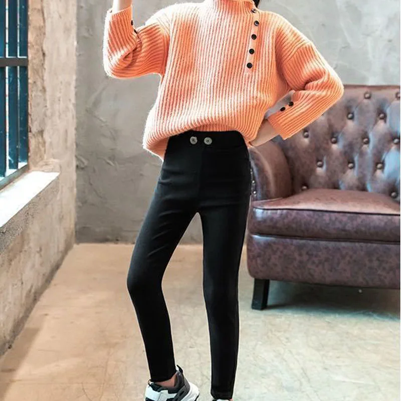 Leggings ajustados de alta elasticidad para niños de estilo coreano, pantalones de Color puro que combinan con todo, pantalones pitillo de moda para primavera y otoño