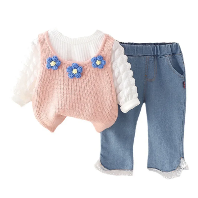 Conjunto de ropa de bebé para niña, traje de chaleco, camiseta y pantalones, chándal informal, primavera y otoño, 3 unidades