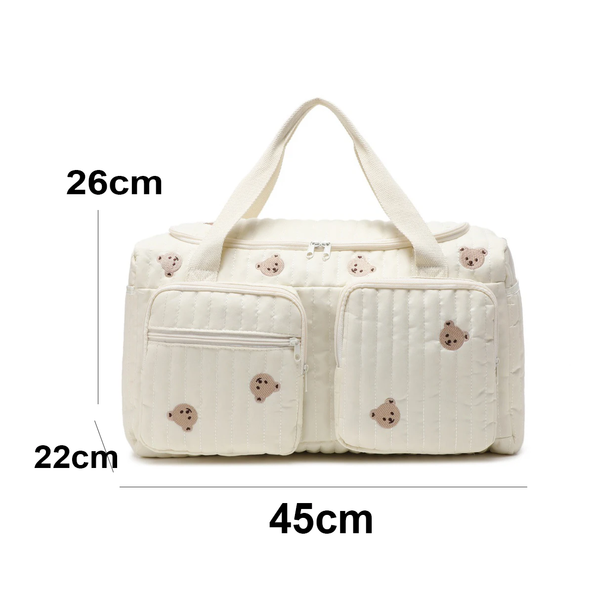 Bolsa de pañales beige con bordado de oso en algodón - imagen 5