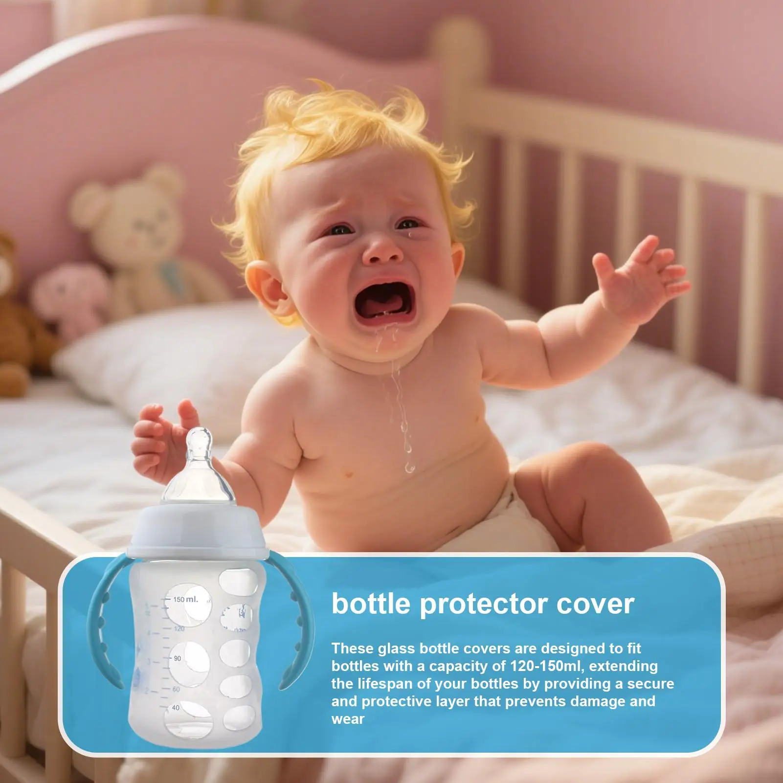 Cubiertas de botellas de vidrio, Protector de cubierta de botella para guardería, alimentación de vidrio antirotura para viajes, cochecito al aire libre, parque, coche, caminar a casa - imagen 4