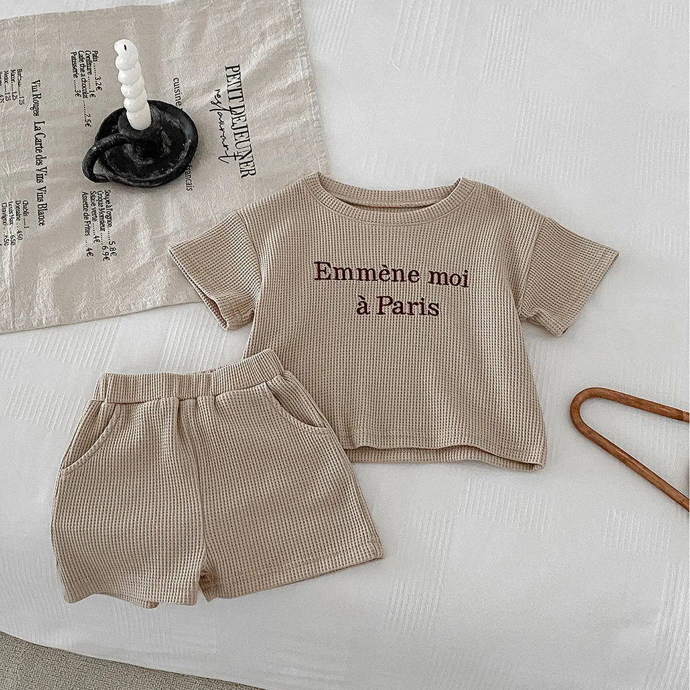 Milangel-Conjunto de ropa de verano para niños, traje de chándal con letras bordadas, camiseta y pantalones cortos, Sudadera con capucha de 2 piezas, 2024 - imagen 4