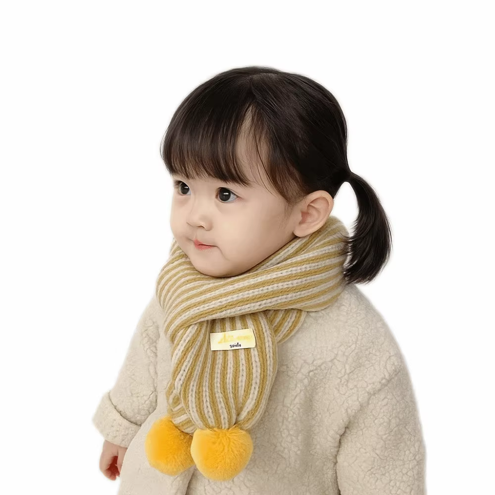 Bufanda de punto a rayas para niños – Cálida invernal con pompón - imagen 2