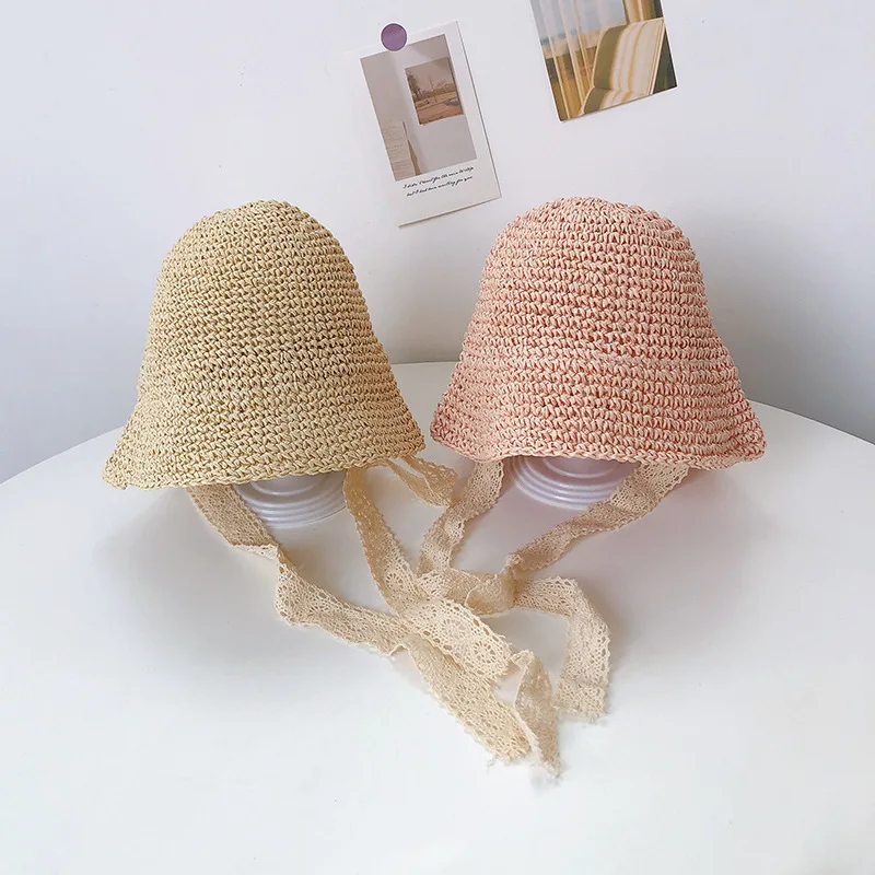 Sombrero de verano de paja para bebé con lazo de encaje - imagen 2