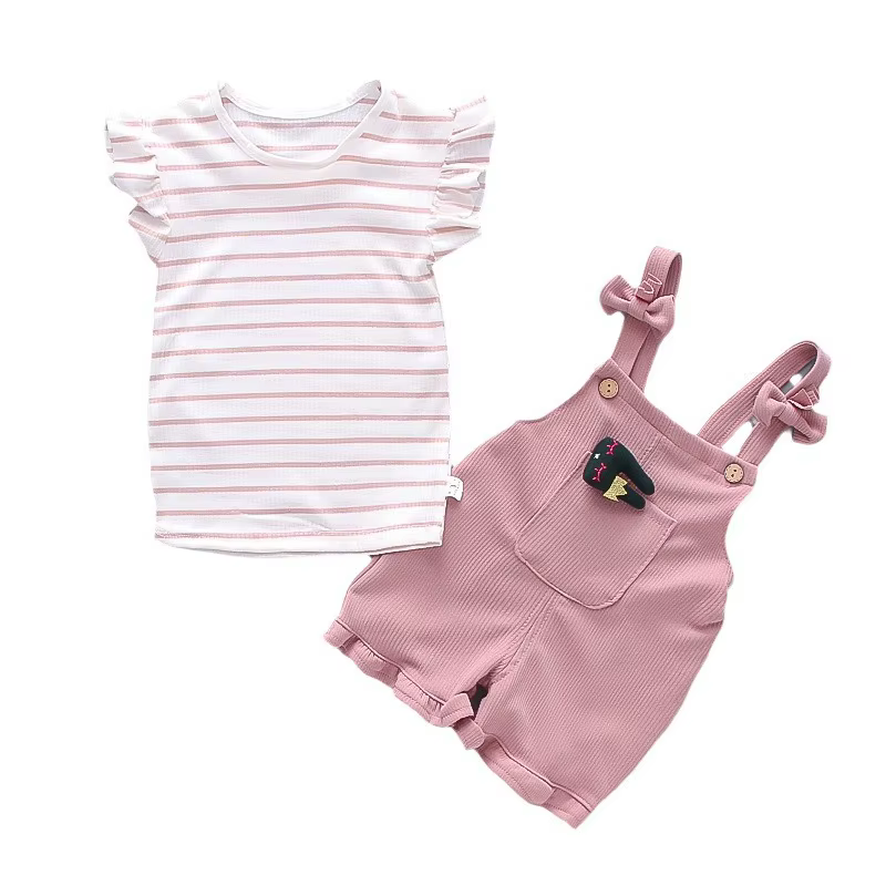 Conjunto veraniego rayado para niña – Camiseta y shorts de algodón - imagen 2