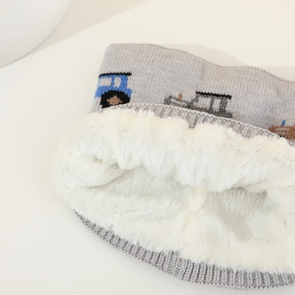 Gorro de punto con diseño de coche para niños, conjunto de bufanda, protección para los oídos, gorro de punto grueso, bufanda, forro polar, calentador de cuello a prueba de viento - imagen 3