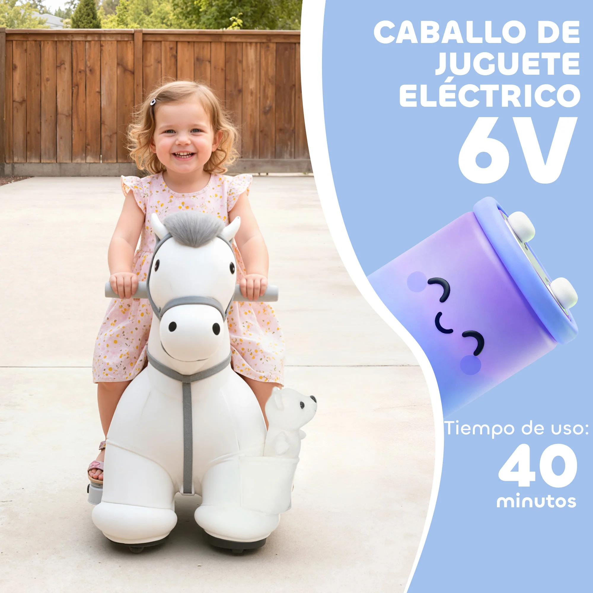 AIYAPLAY Caballito Eléctrico con Música, Batería 6V, Caballo de Juguete Eléctrico, Tacto Suave, Ruedas Silenciosas de PU, Marcha Adelante, Regalo para Niños y Niñas de 1,5 a 5 Años, Blanco - imagen 4