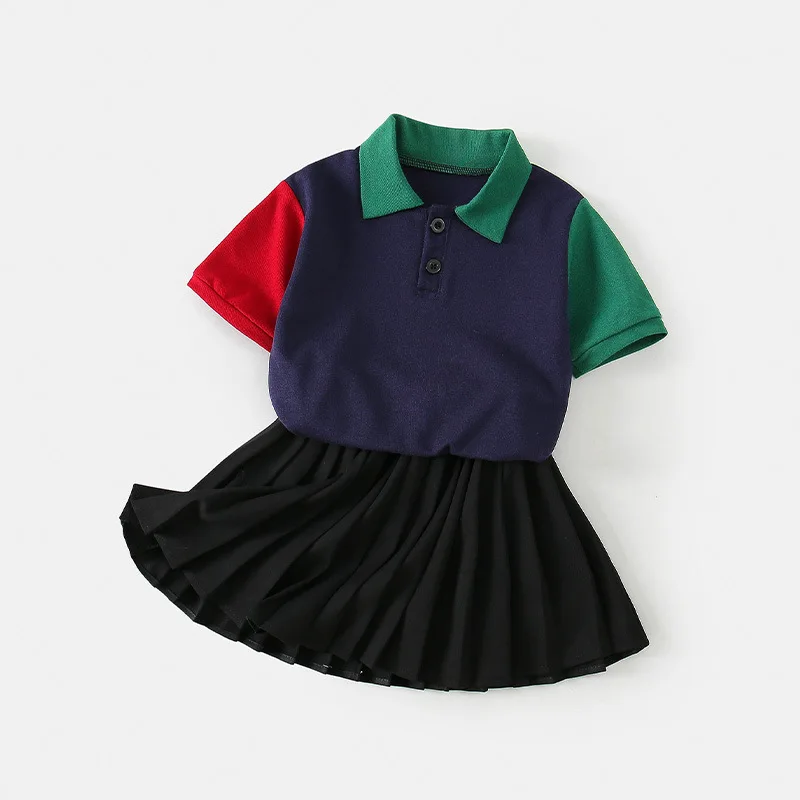 2 piezas 2025 ropa de Boutique de verano para niñas, moda informal coreana, Tops de manga corta para bebés + falda, ropa para niños, conjuntos para niños B119 - imagen 2