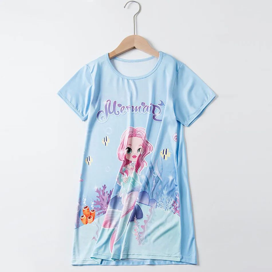 Vestido de sirena de manga corta para niña, camisón de seda suave con estampado de dibujos animados, transpirable, ropa de dormir para verano - imagen 5
