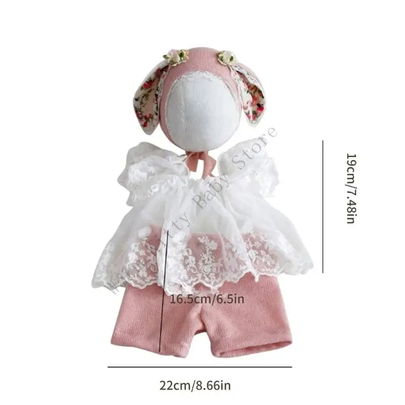 XXFE Baby Girls Retrato atuendo tul falda con oreja animal gorro algodón recién nacidos fotográficos - imagen 4