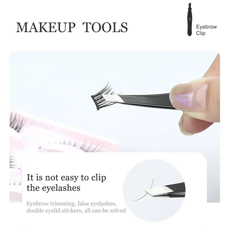 Clip adhesivo para párpados dobles, pinzas para pestañas y cejas de acero inoxidable, herramientas de maquillaje, pinzas para depilación con punta inclinada, herramientas de belleza - imagen 3