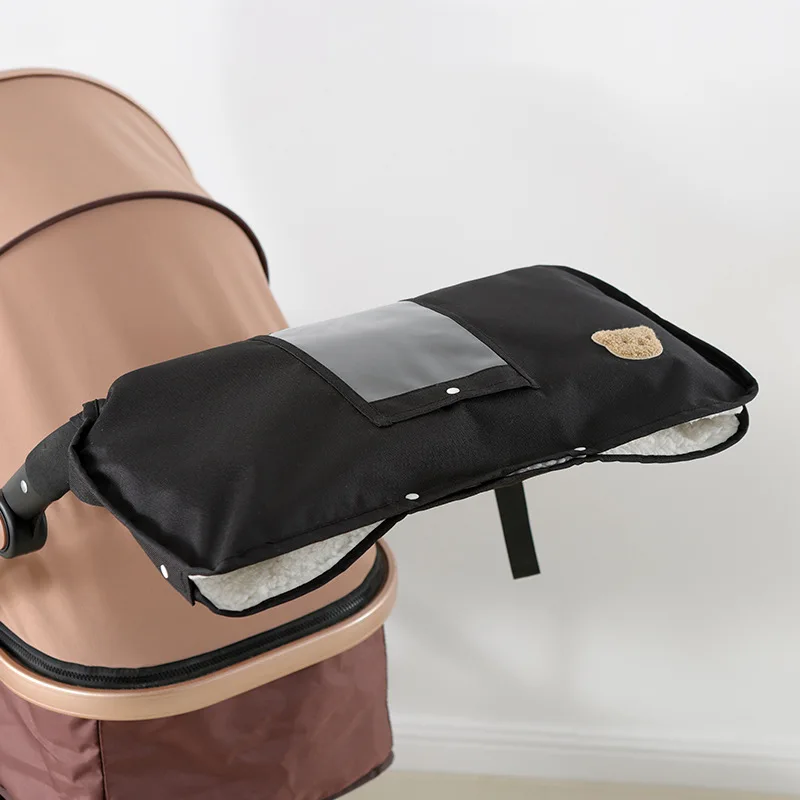 Manoplas cálidas con asa para cochecito con forro polar: accesorio esencial de invierno resistente al viento y engrosado para padres al aire libre. - imagen 2