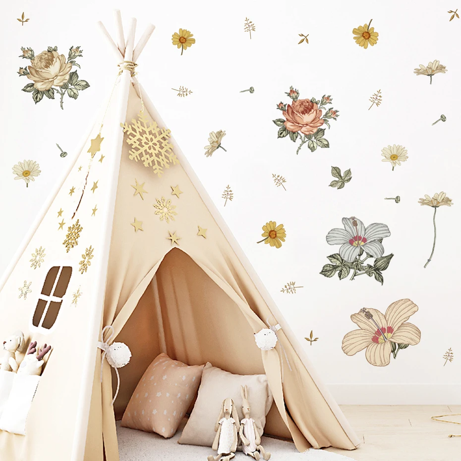 Pegatinas de pared vintage flores bohemias para dormitorio infantil - imagen 5
