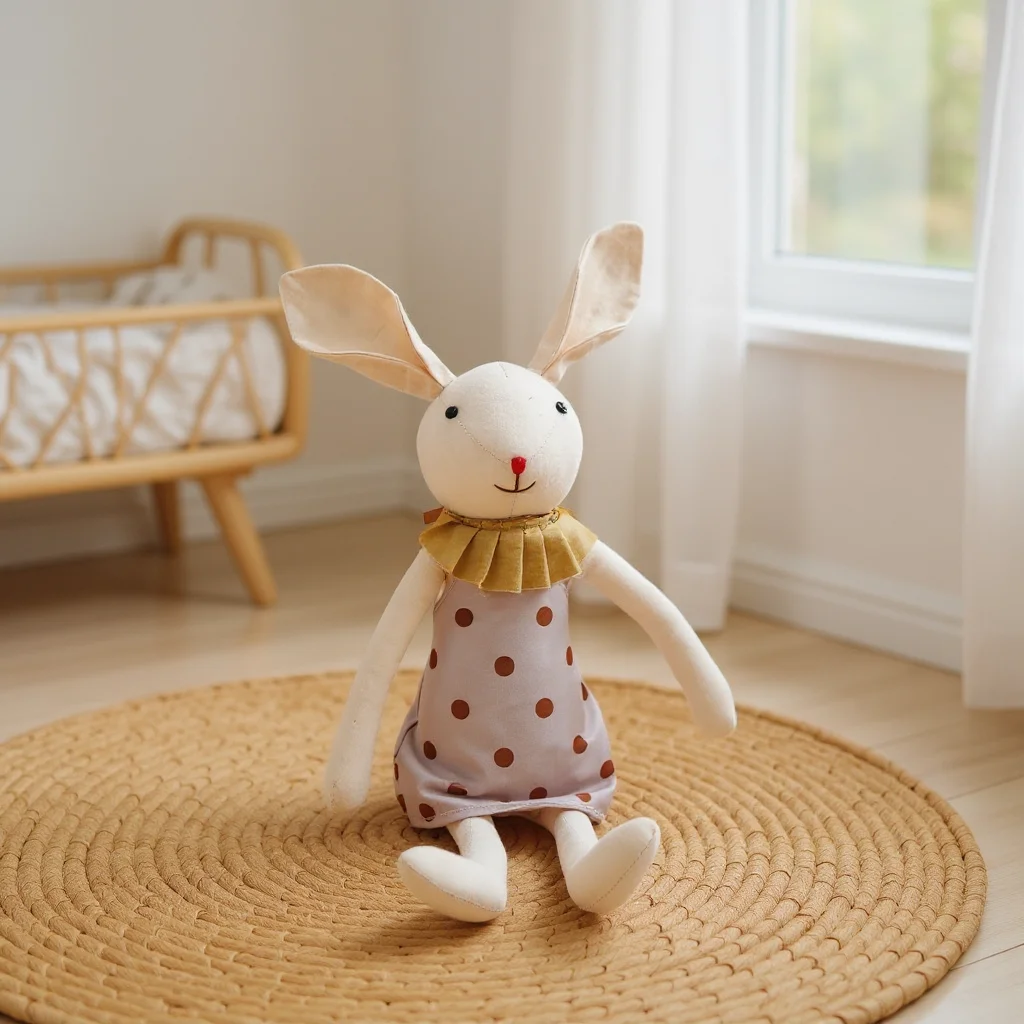 Muñeco de conejito de 1 Uds., muñeca cómoda simulada de tela de algodón y lino, juguete para bebé, regalo de cumpleaños para niños y niñas - imagen 3