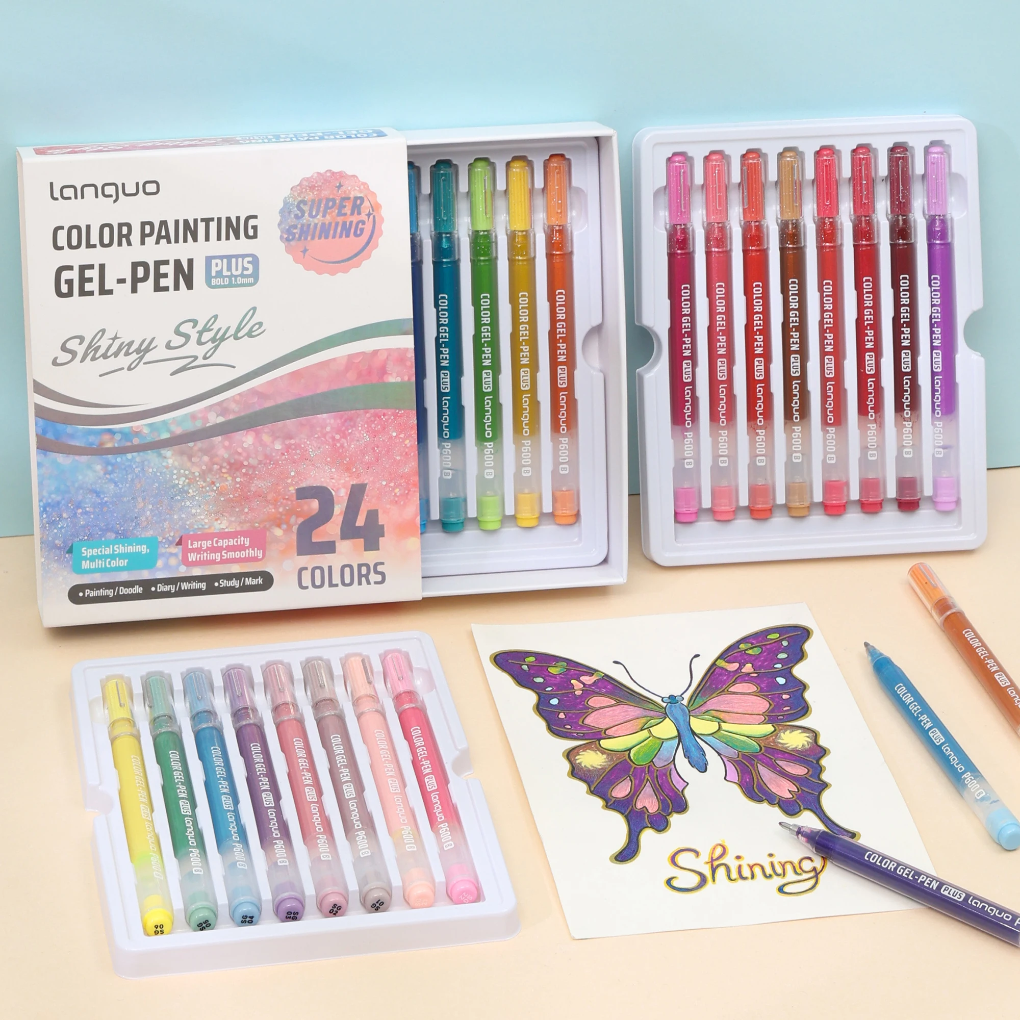 Bolígrafo con efecto brillante, bolígrafos de gel de colores superbrillantes, para la escuela, herramienta de arte y diario de 1 mm, ideal para libros para colorear, tarjetas, bricolaje