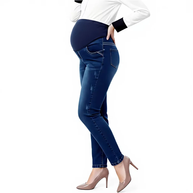 Pantalones de embarazo de talla grande, pantalones de moda de primavera y verano, pantalones vaqueros de maternidad, pantalones pitillo de cintura alta para mujeres embarazadas - imagen 4
