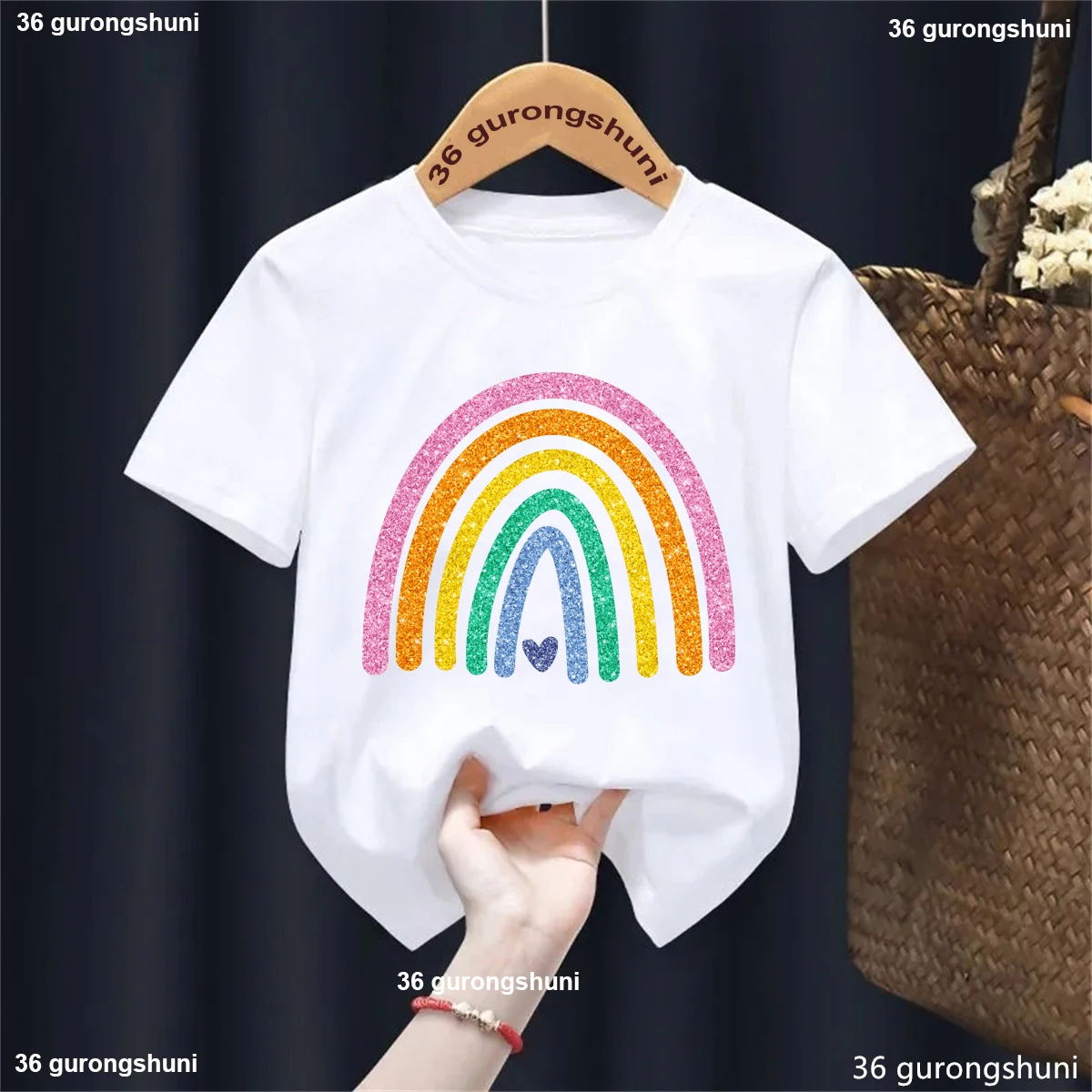 Camiseta con estampado de amor de arcoíris para niñas, ropa Kawaii para niños, camiseta blanca, rosa, negra, amarilla y azul, camiseta de manga corta de verano - imagen 2