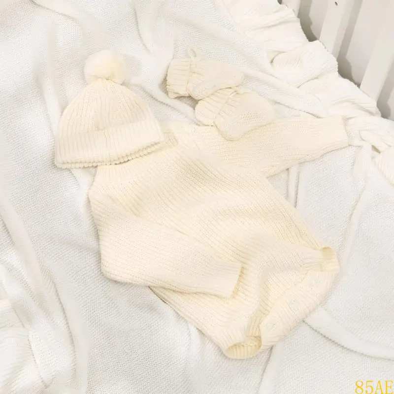 85ae 3pcs conjunto monos cómodos recién nacidos cómodos con manga larga con sombrero capó y calcetines punto por 0-6 - imagen 3
