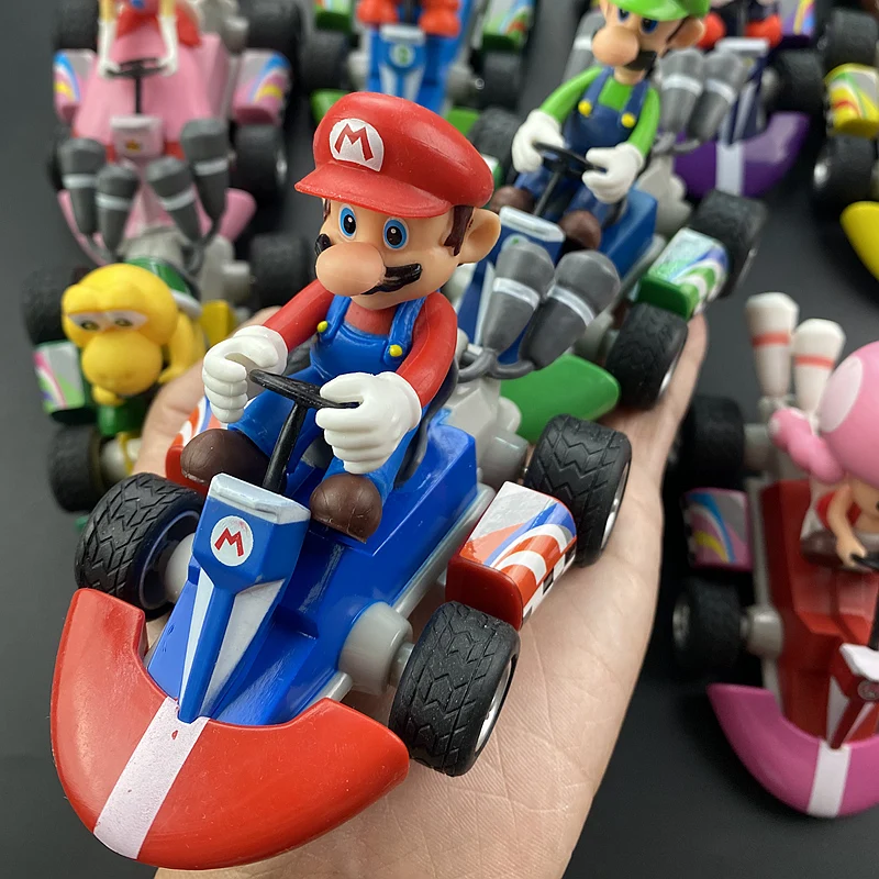 Super Mario serie Karting Mario Bros Luigi Yoshi Donkey Kong figuras de acción de juguete tirar hacia atrás el coche regalos para niños - imagen 2