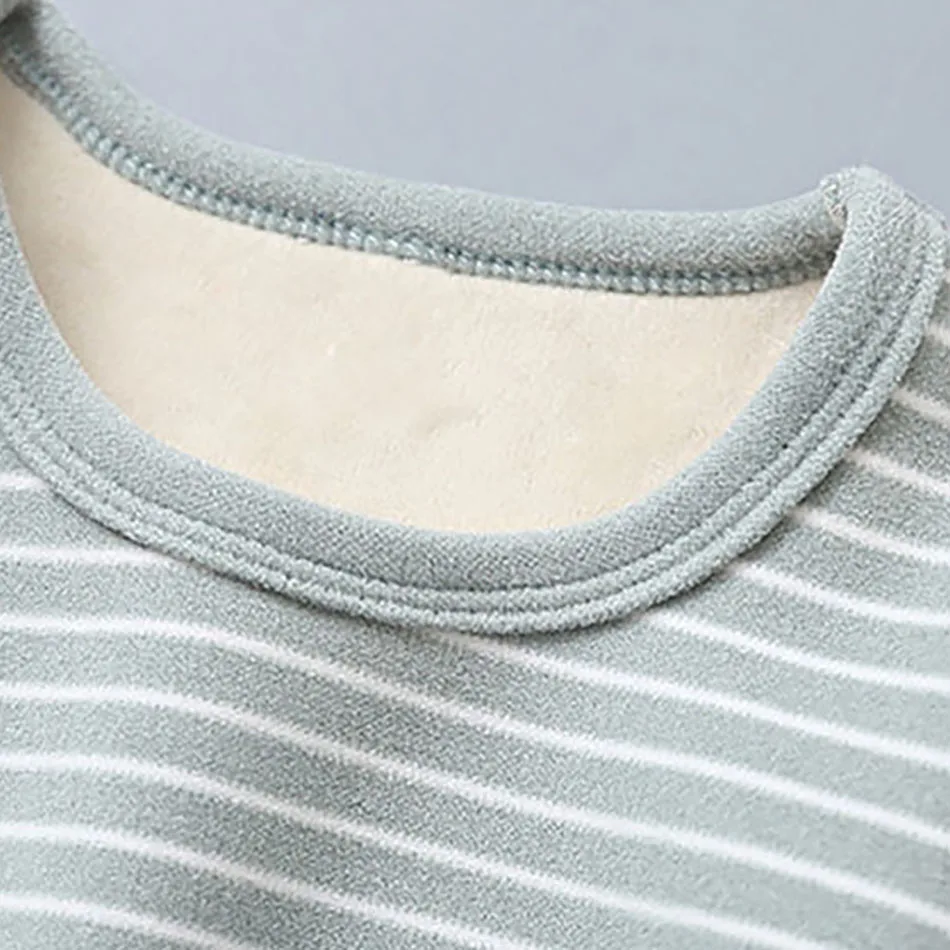 Conjunto de pijama para niños con forro de felpa, ropa de dormir de invierno a rayas acogedora, pijamas suaves ultra cálidos para niños y niñas para otoño e invierno - imagen 4