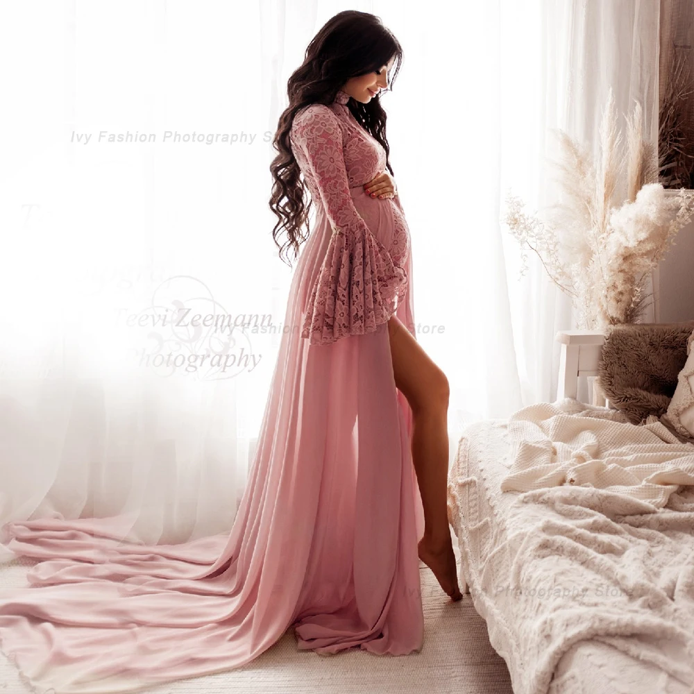 Vestido premamá de encaje con manga pagoda para sesión de fotografía